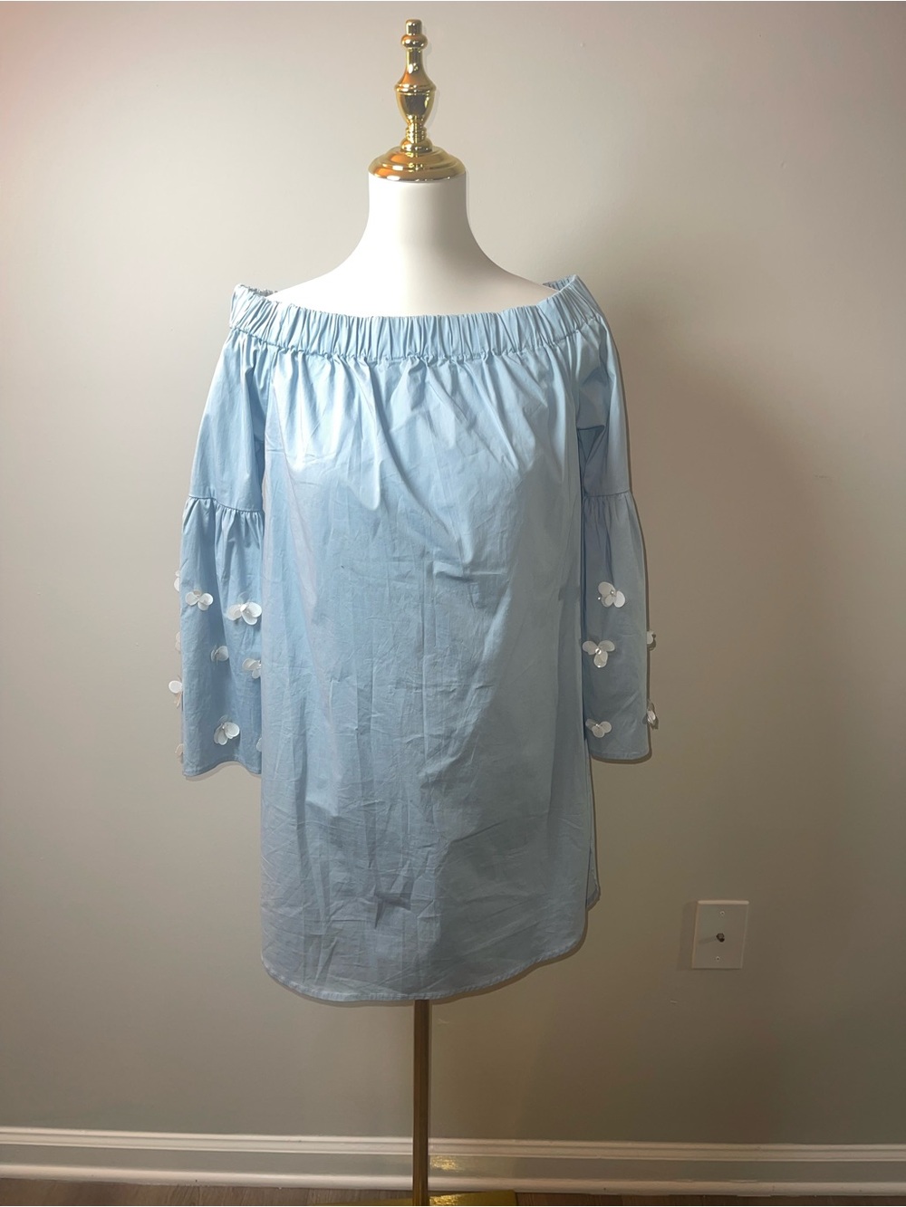 Michael Kors Powder Blue Off-Shoulder Bell Sleeve Tunic